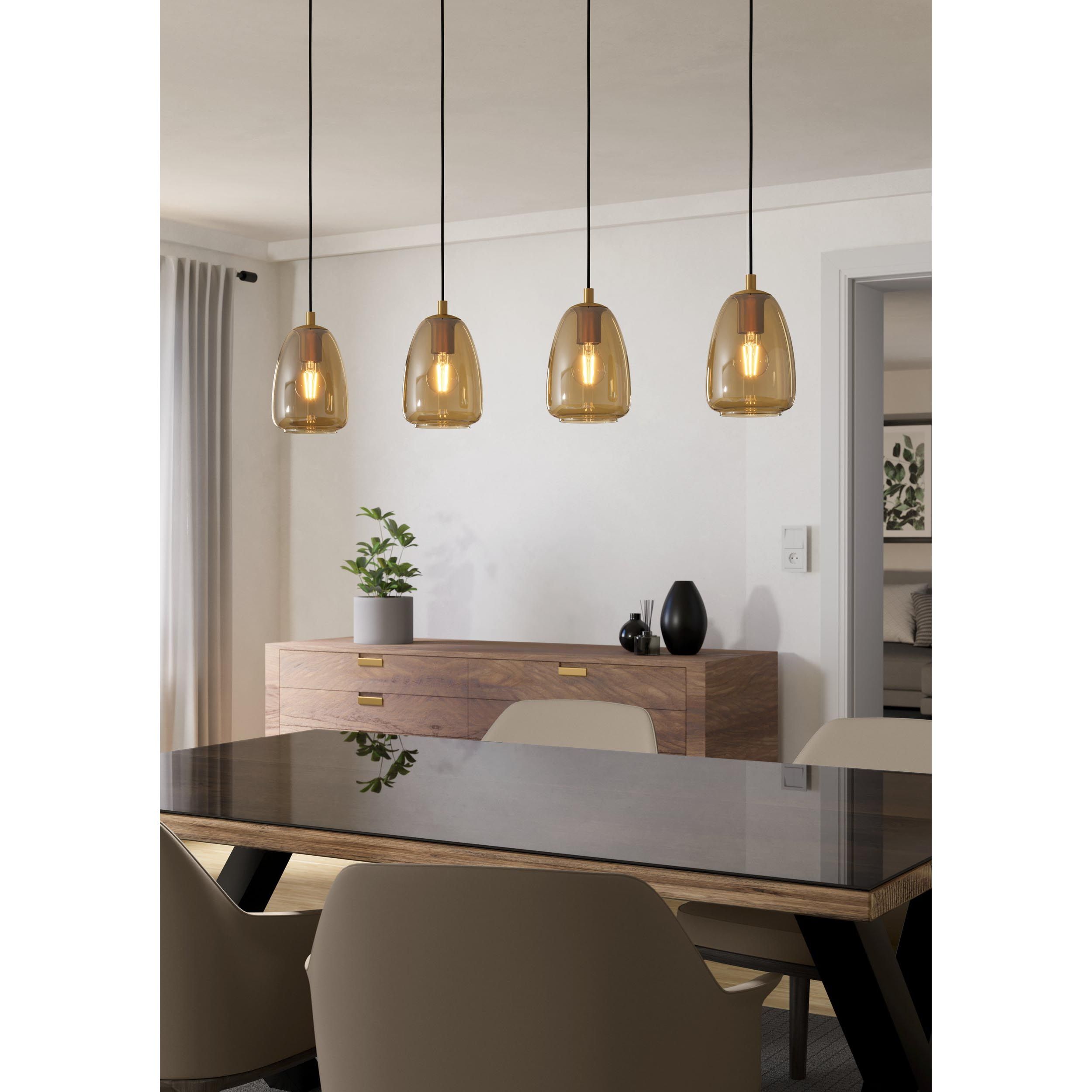 Suspension 4 lumières ALOBRASE Verre ambré L108cm