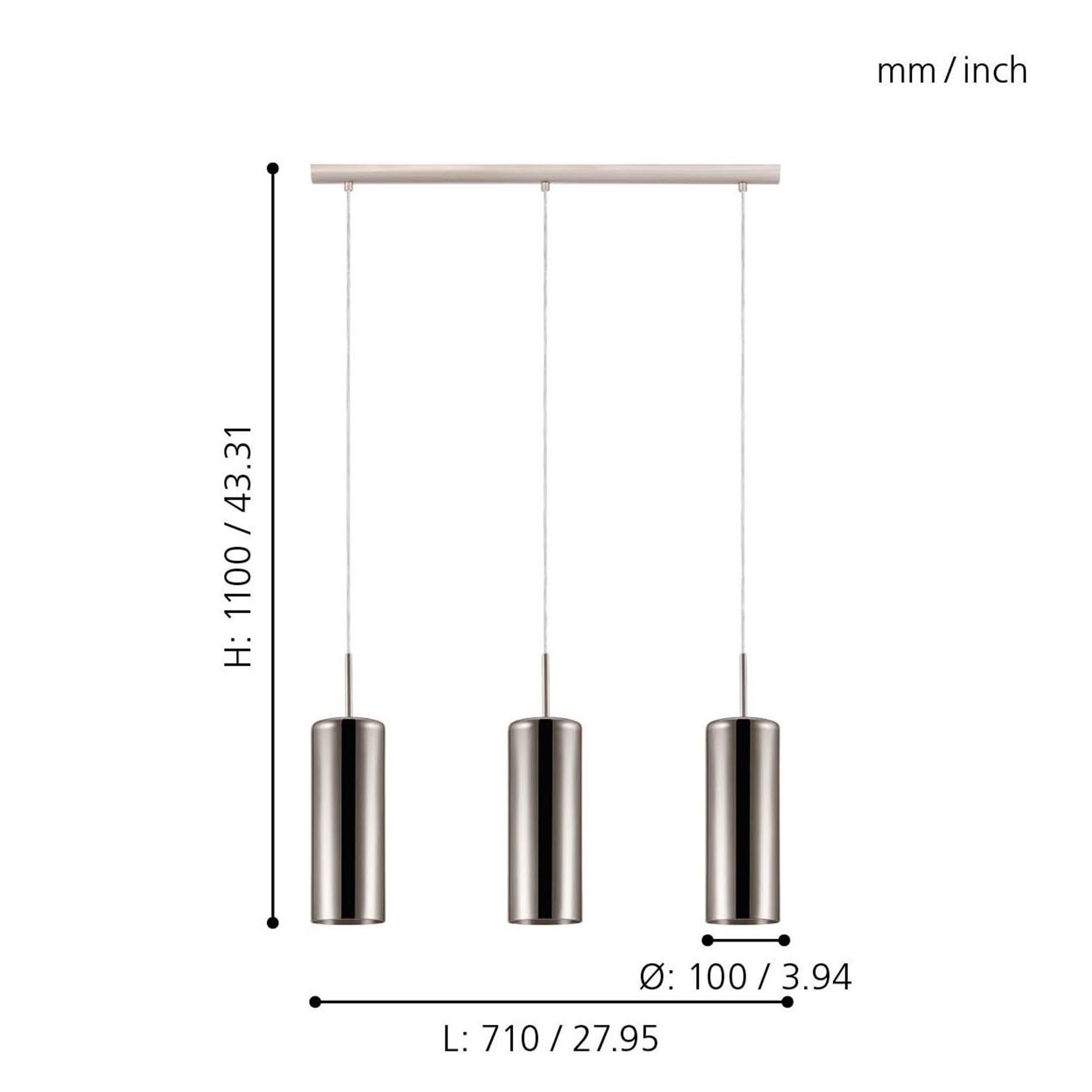 Suspension métal argenté SELVINO barre 3  E27 3X15W