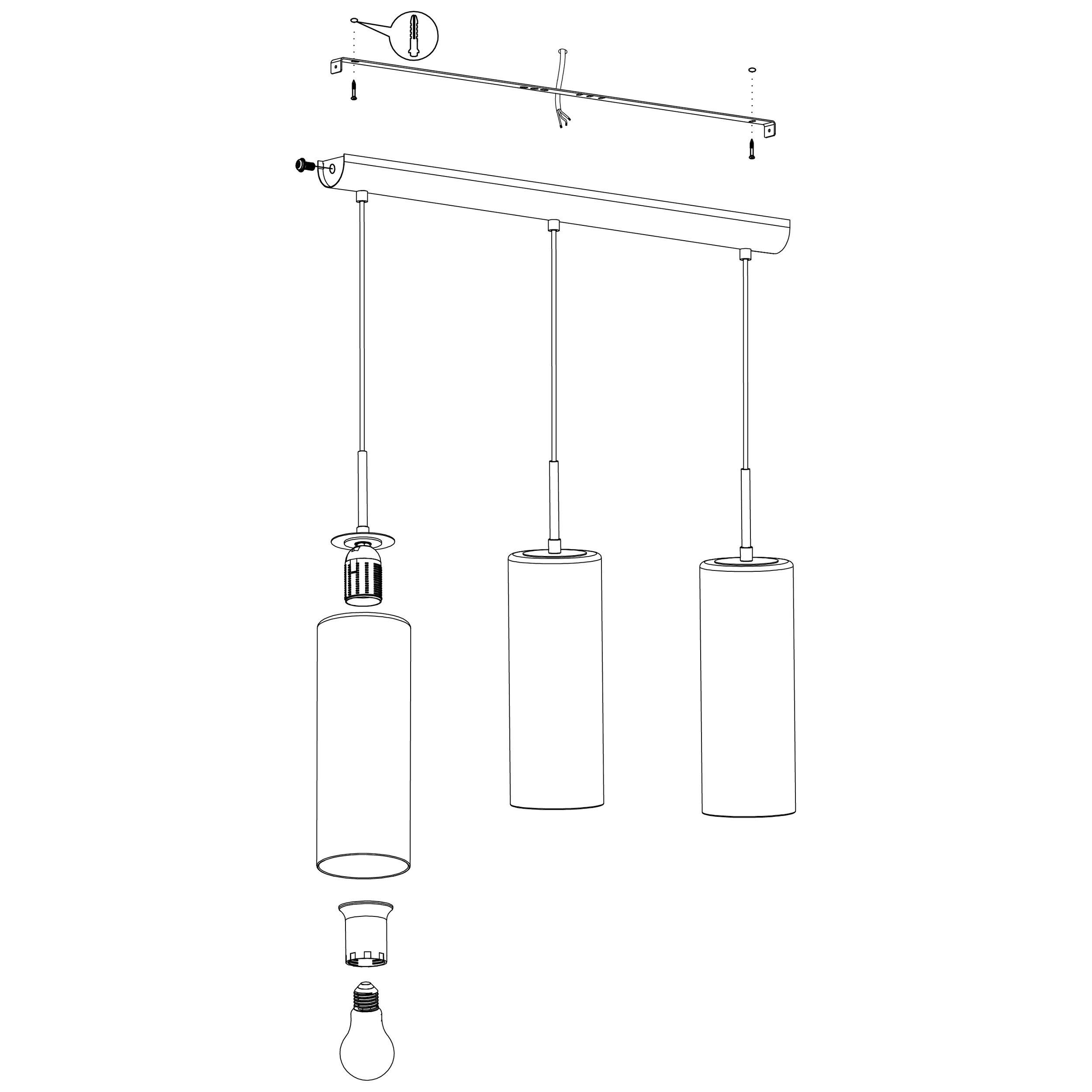 Suspension métal argenté SELVINO barre 3  E27 3X15W