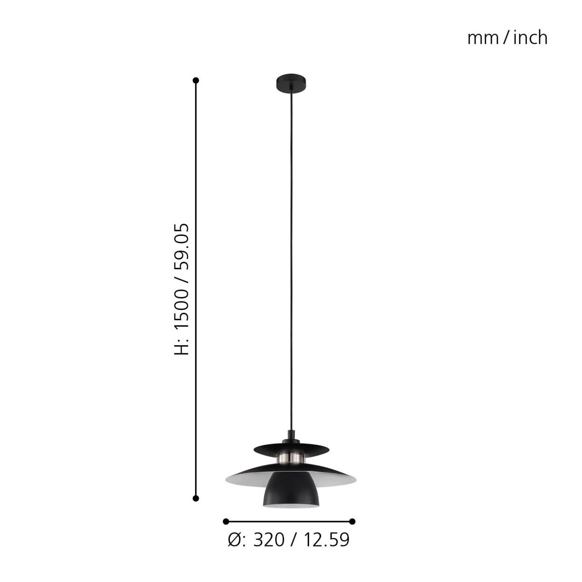 Suspension métal noir BRENDA E27 1X40W