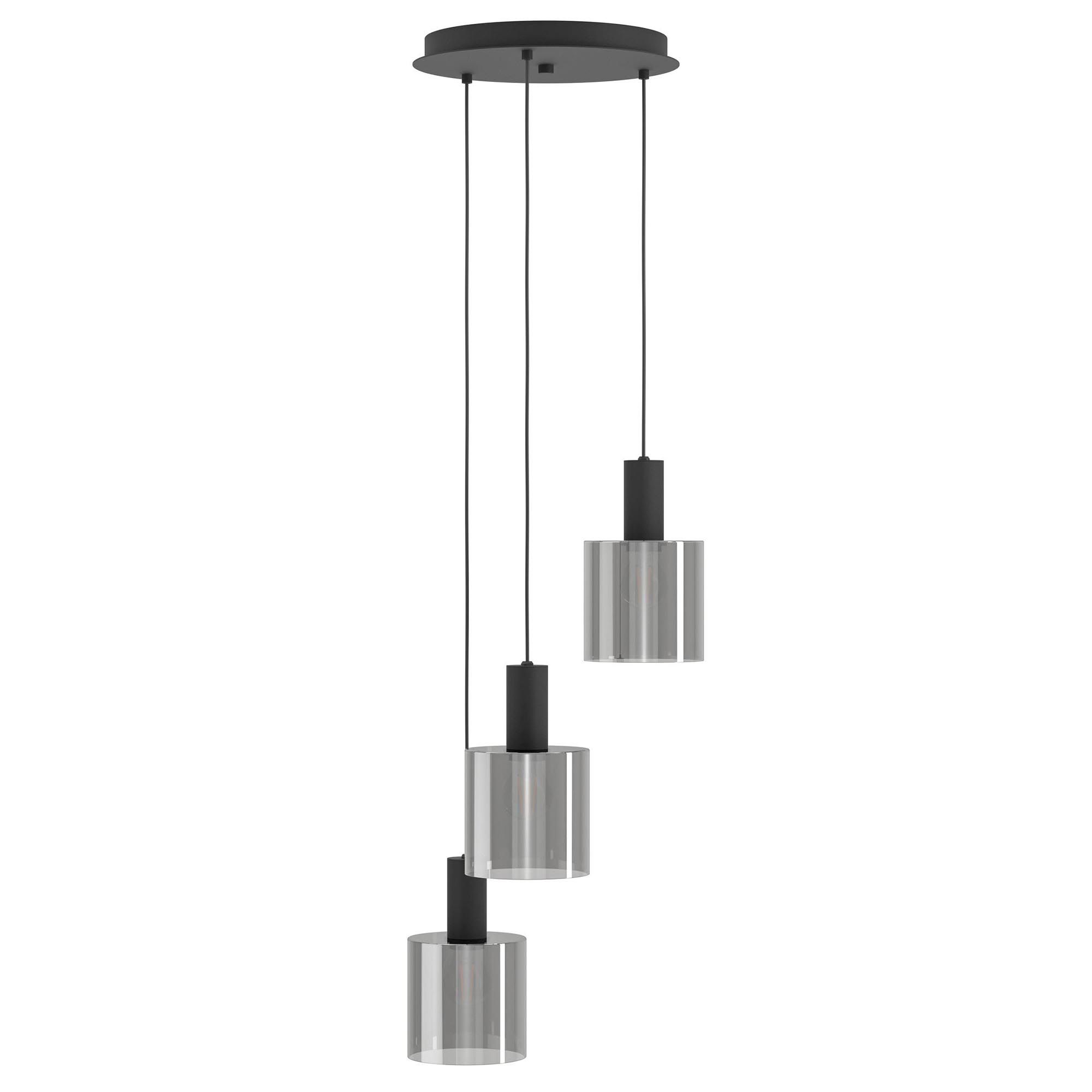 Suspension en métal noir et verreries  fumées  GOROSIBA E27 3X40W