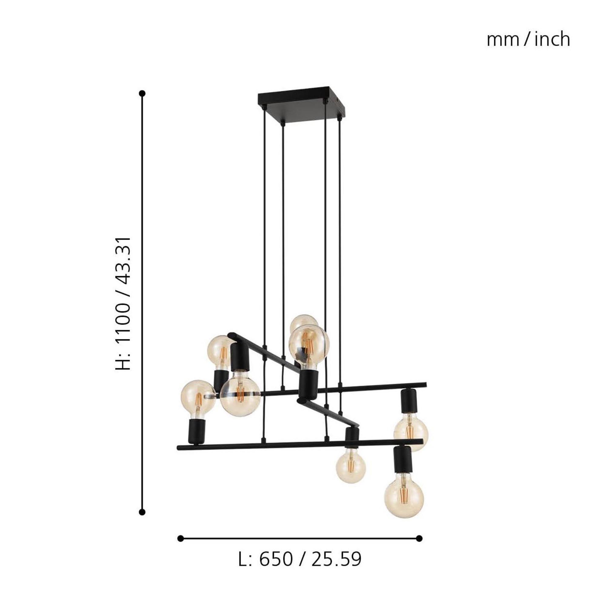 Suspension métal noir MEZZANA E27 8X40W