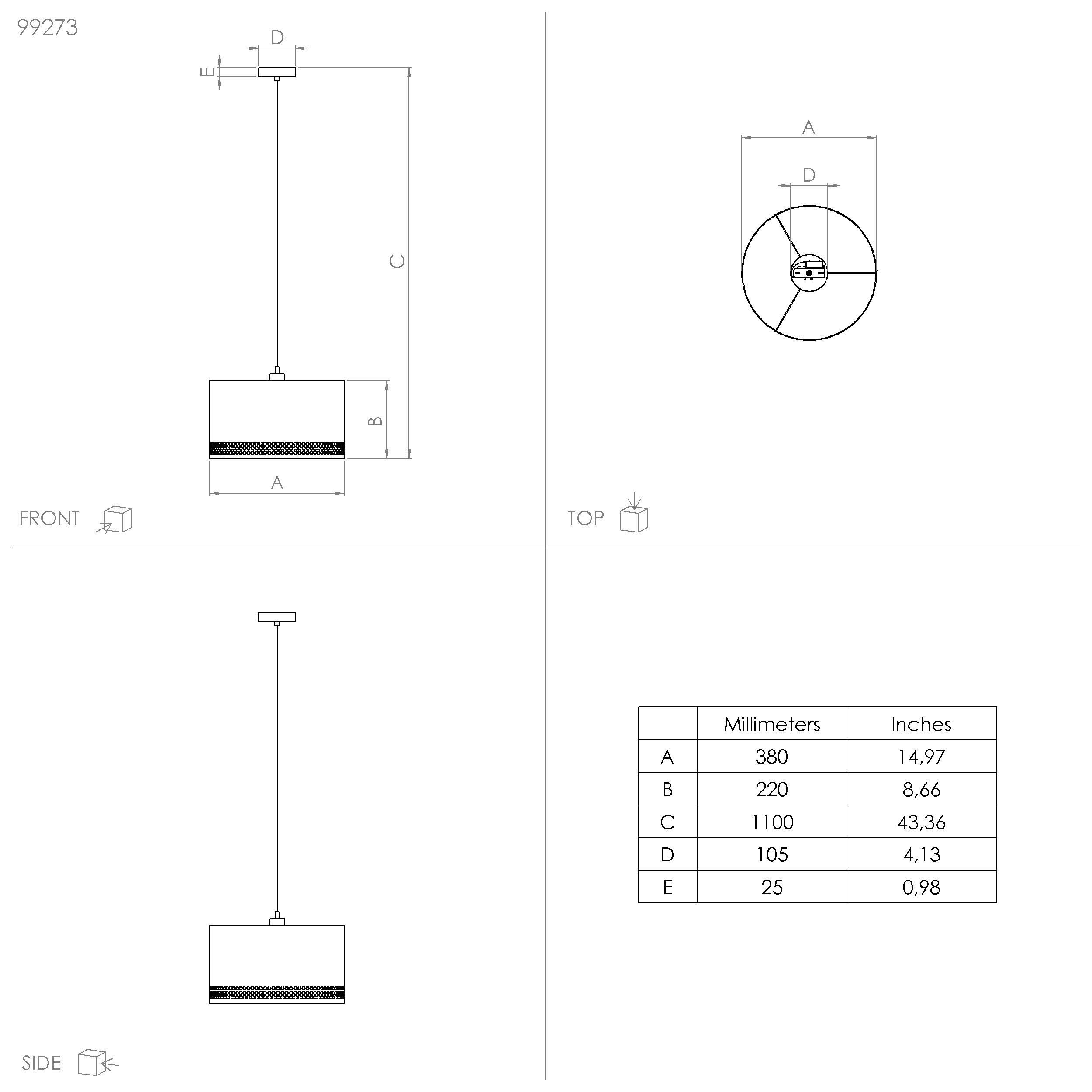 Suspension tissu noir ESTEPERRA E27 1X40W