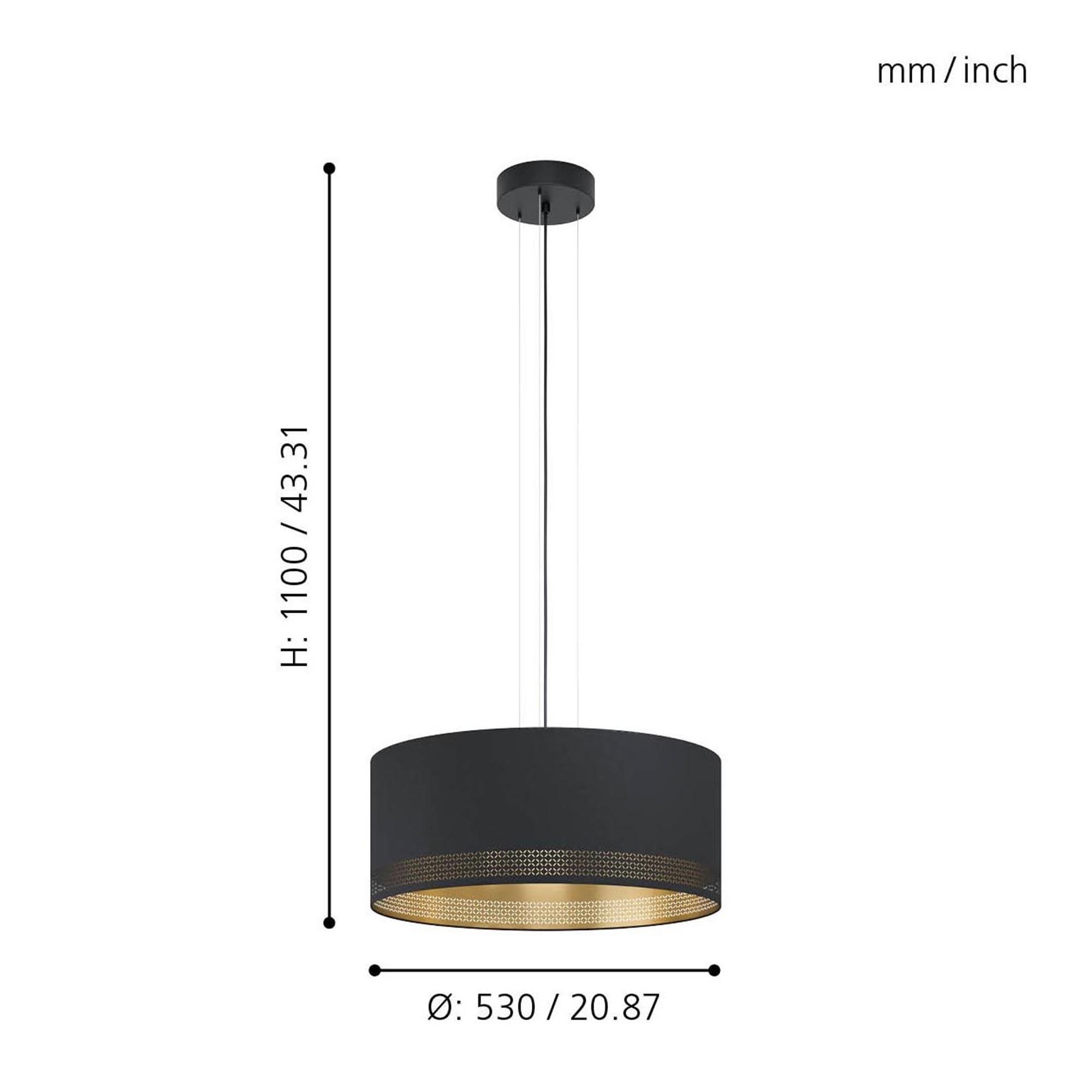 Suspension tissu noir ESTEPERRA E27 3X40W