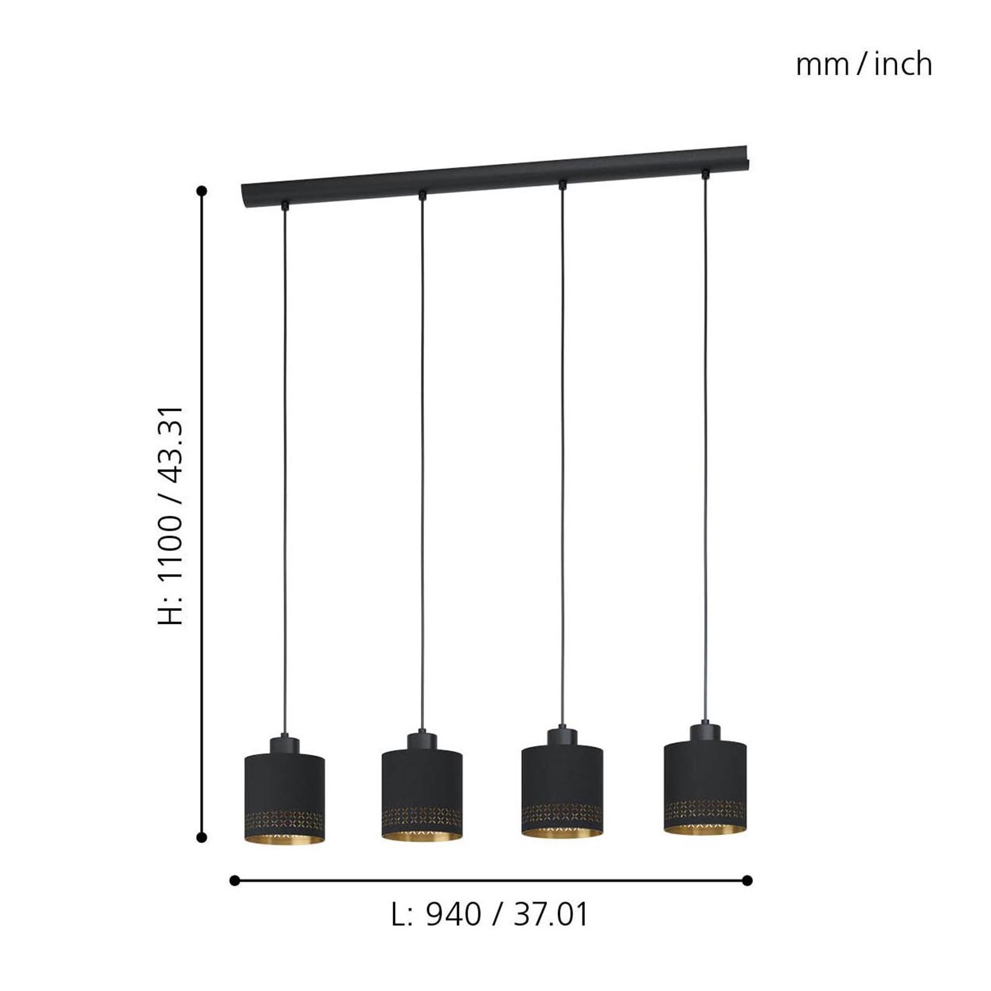 Suspension tissu noir ESTEPERRA E27 4X28W