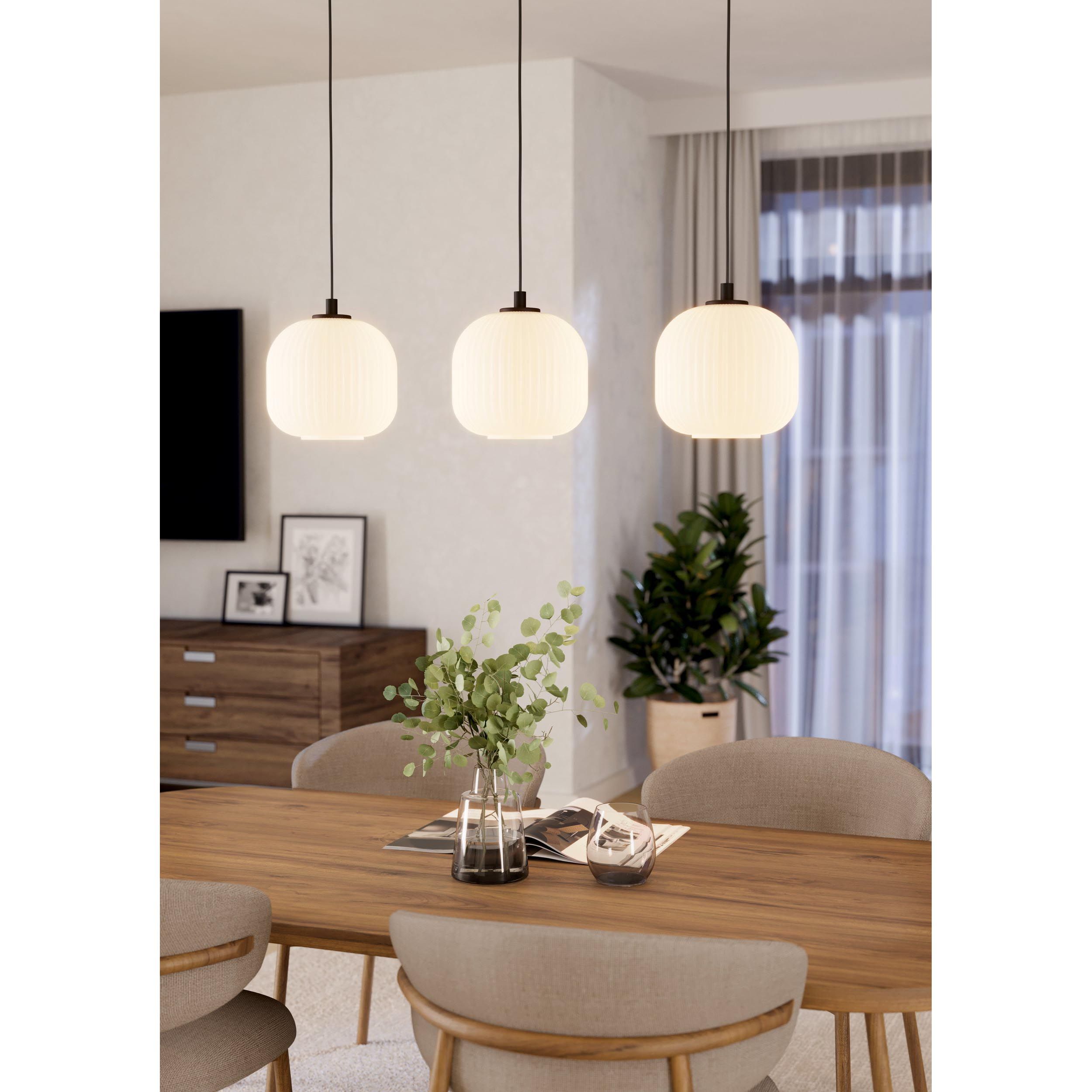 Suspension verre blanc MANTUNALLE barre 3 E27 3X40W