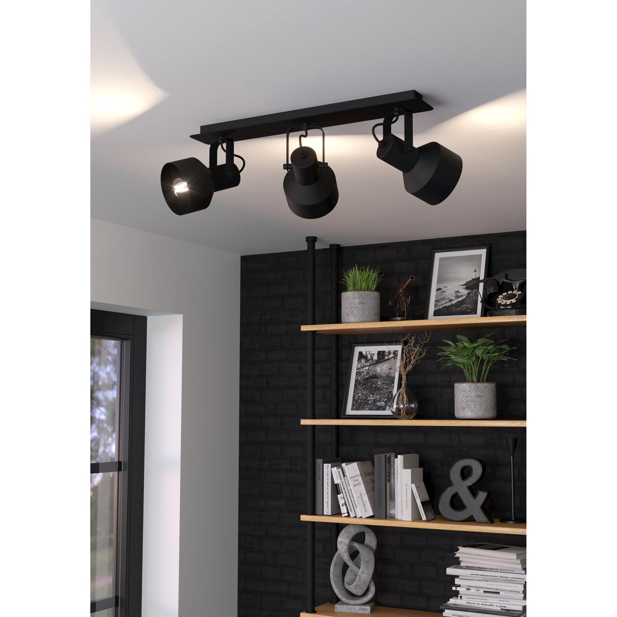 Spot de plafond réglette/plaf métal noir CASIBARE E27 3X28W