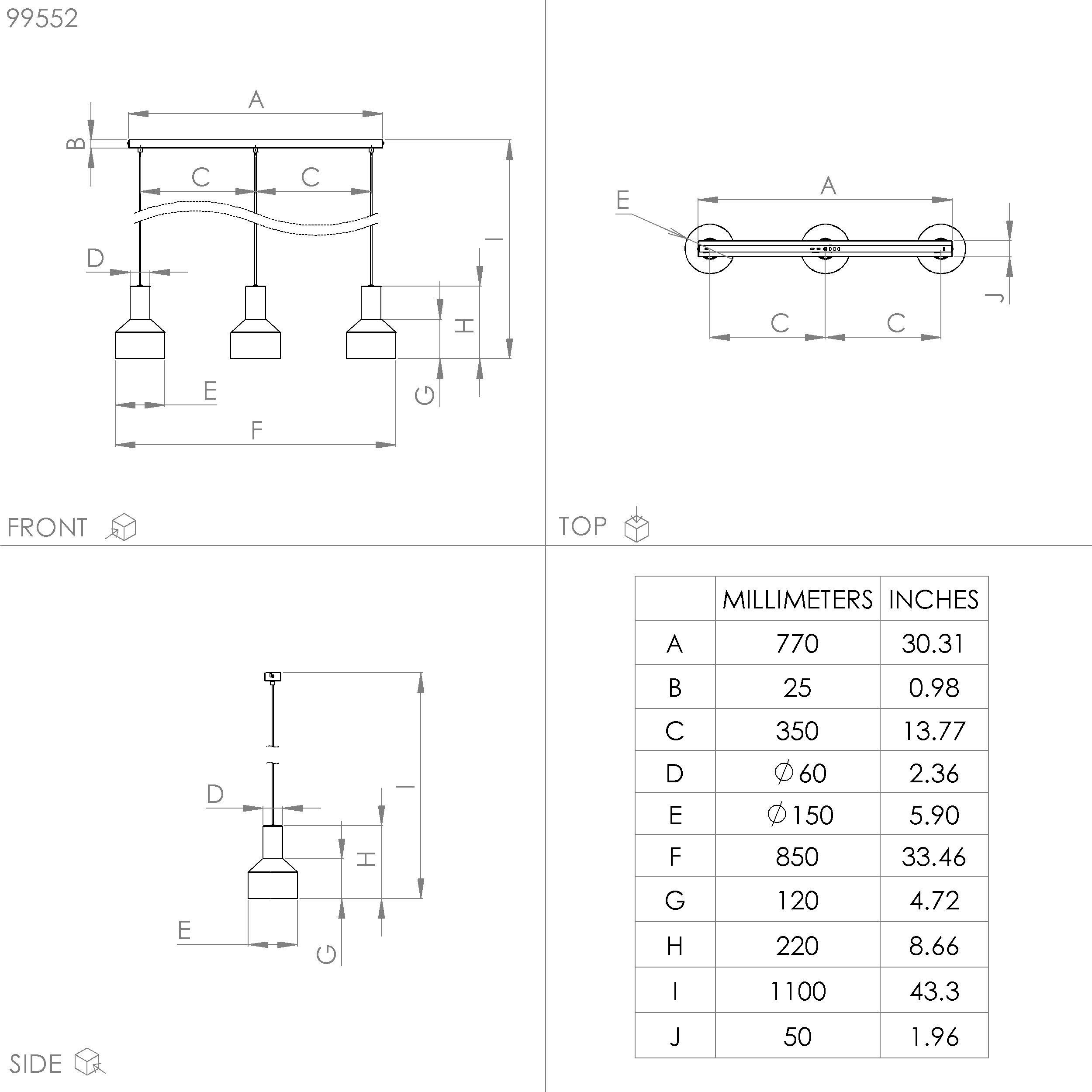 Suspension métal noir CASIBARE E27 3X40W