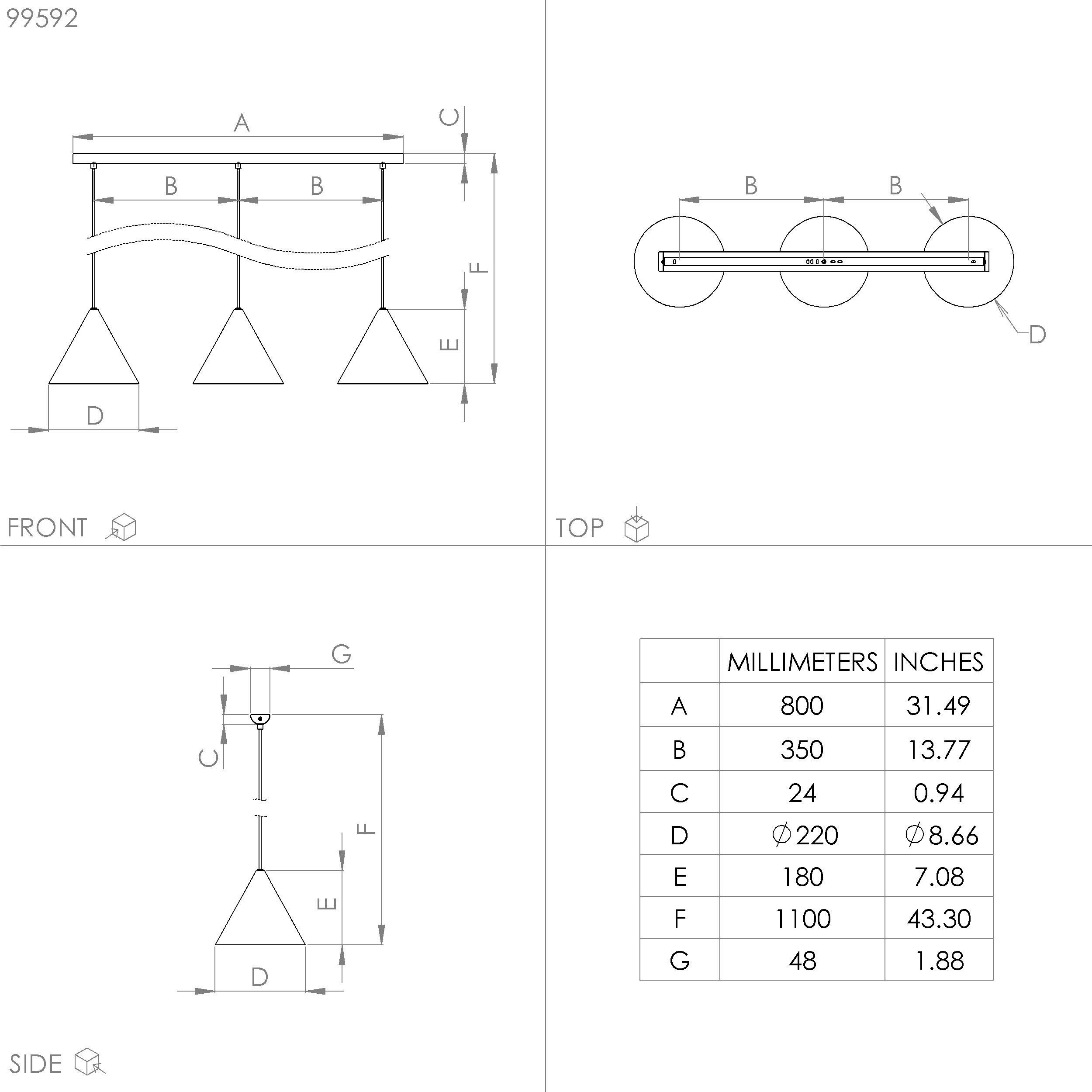 Suspension métal laiton NARICES E27 3X40W