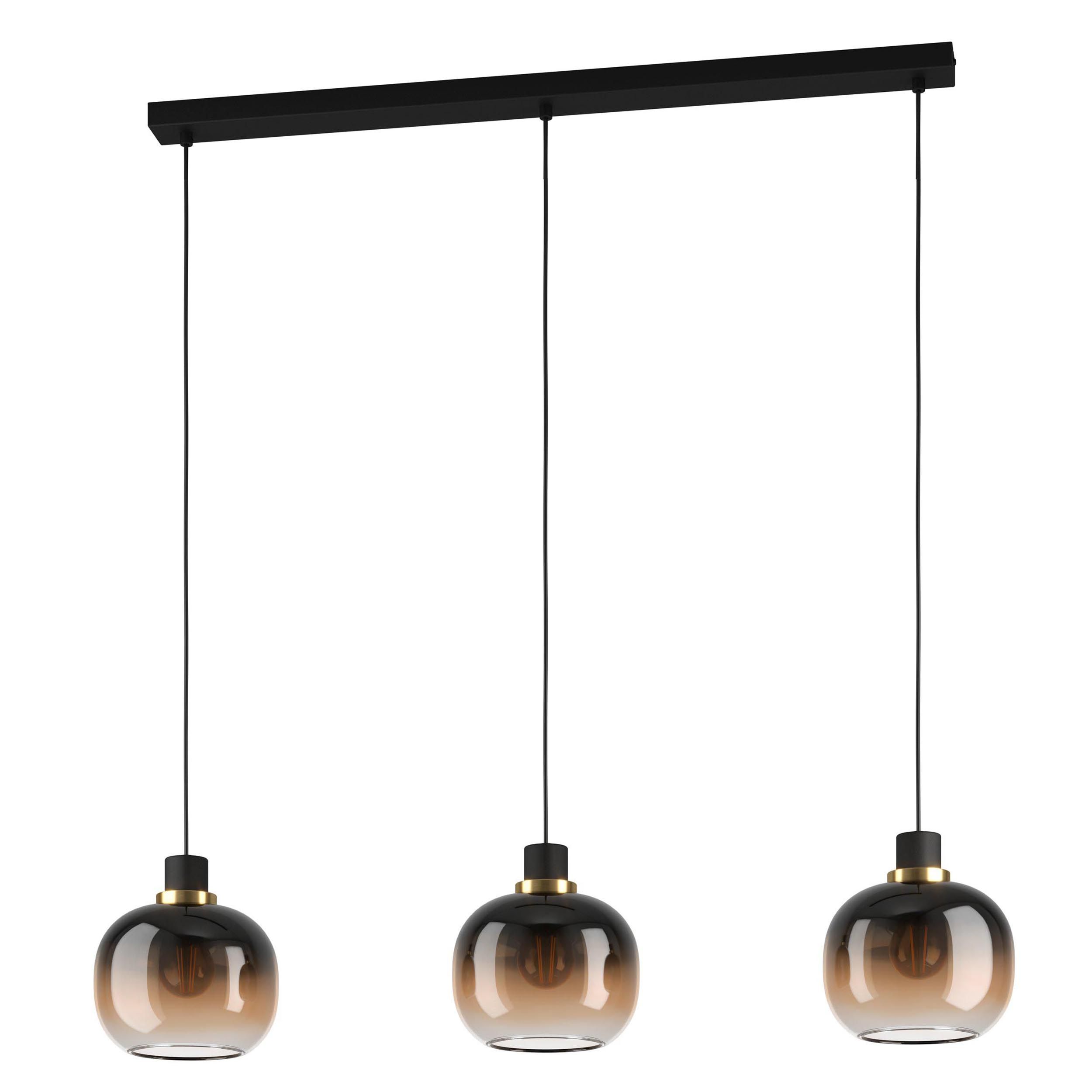 Suspension verre noir/marron OILELLA barre 3 E27 3X40W