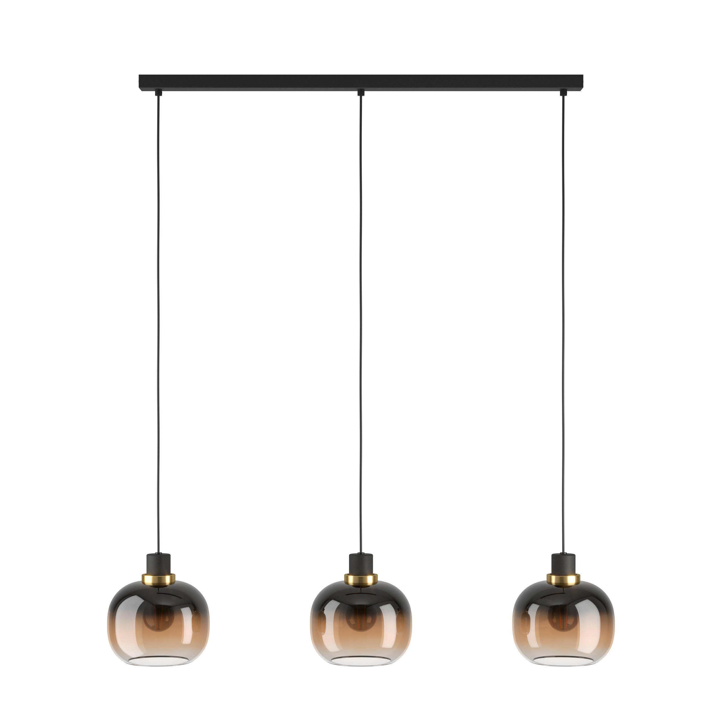 Suspension verre noir/marron OILELLA barre 3 E27 3X40W