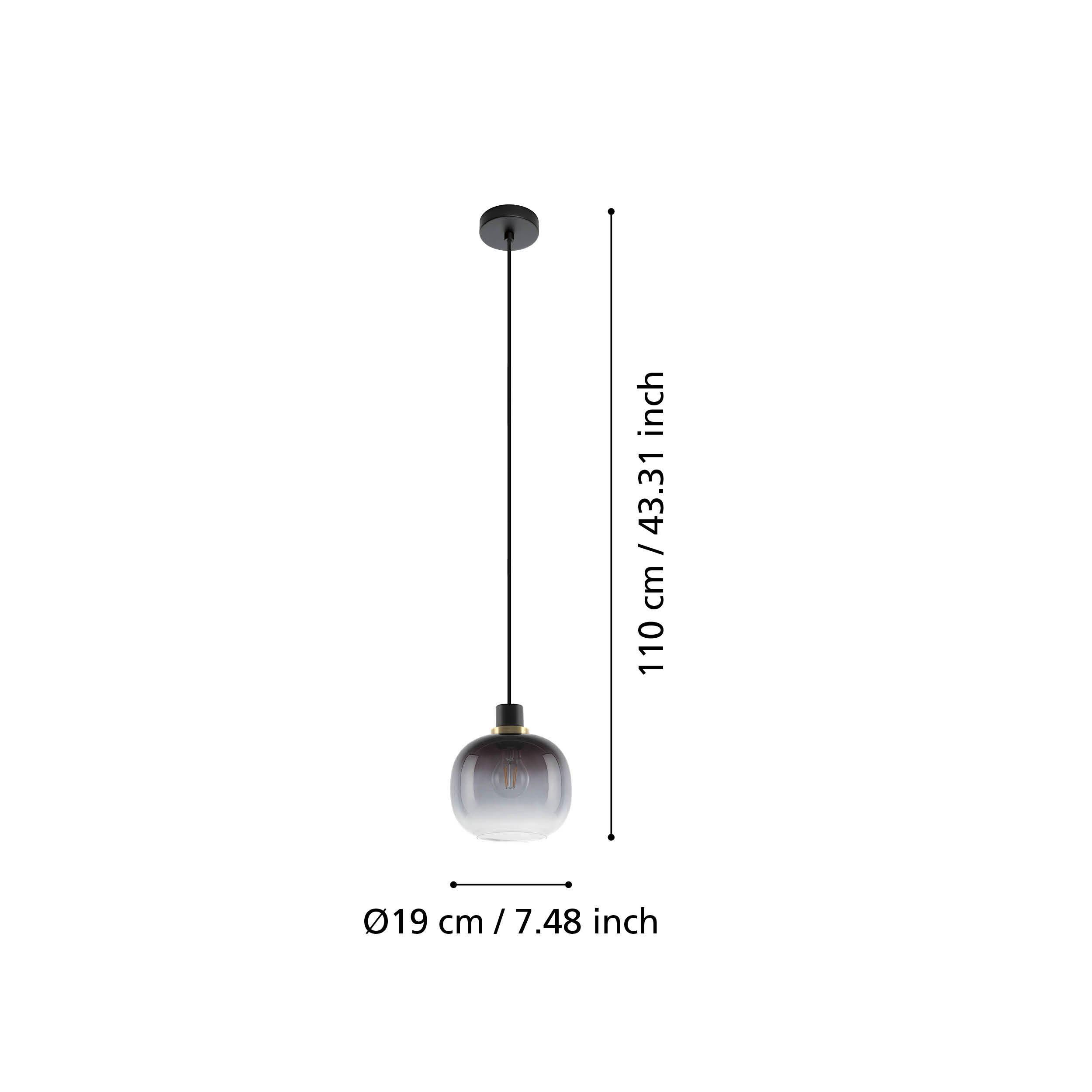 Suspension verre noir/gris OILELLA E27 1X40W