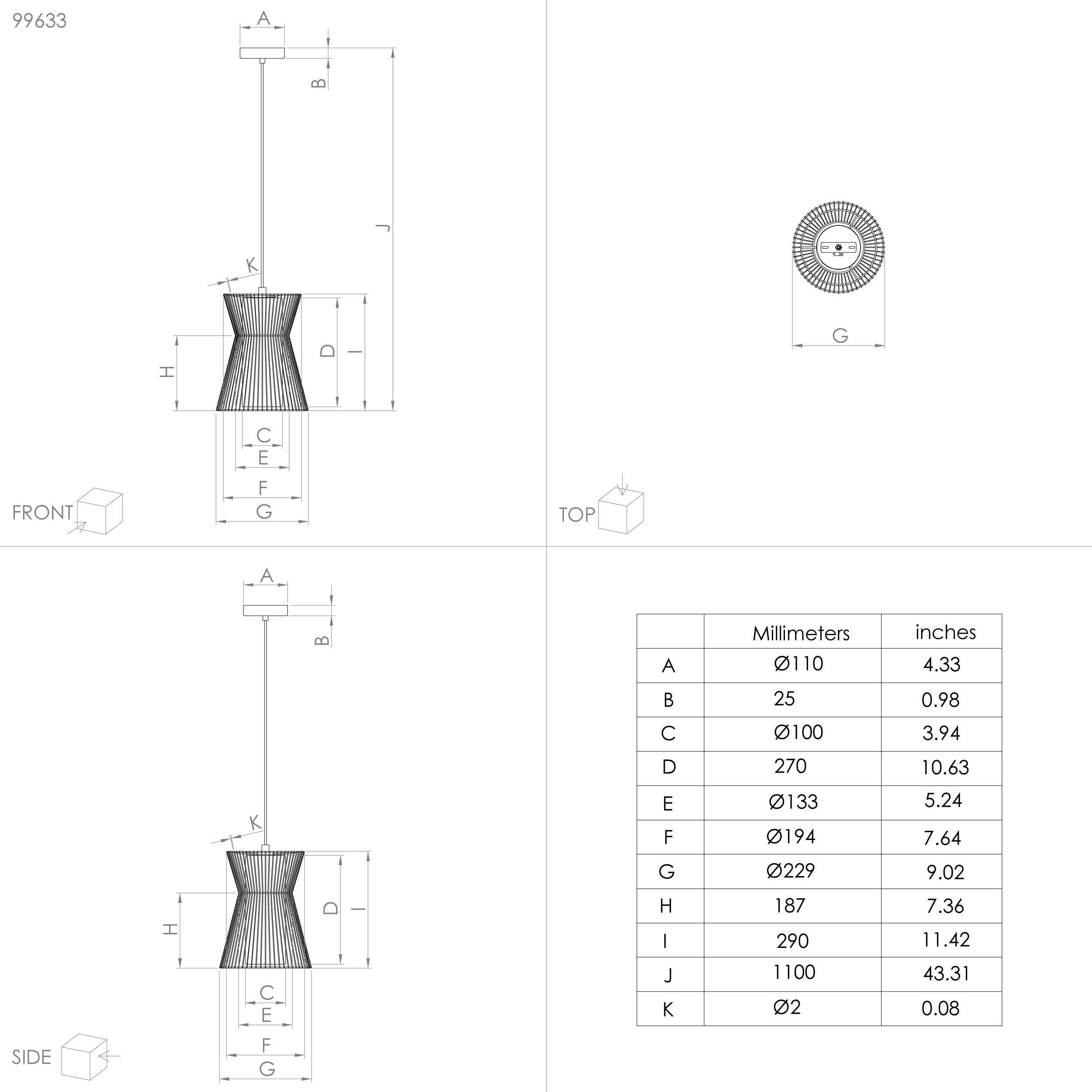 Suspension métal noir MASETA E27 1X40W