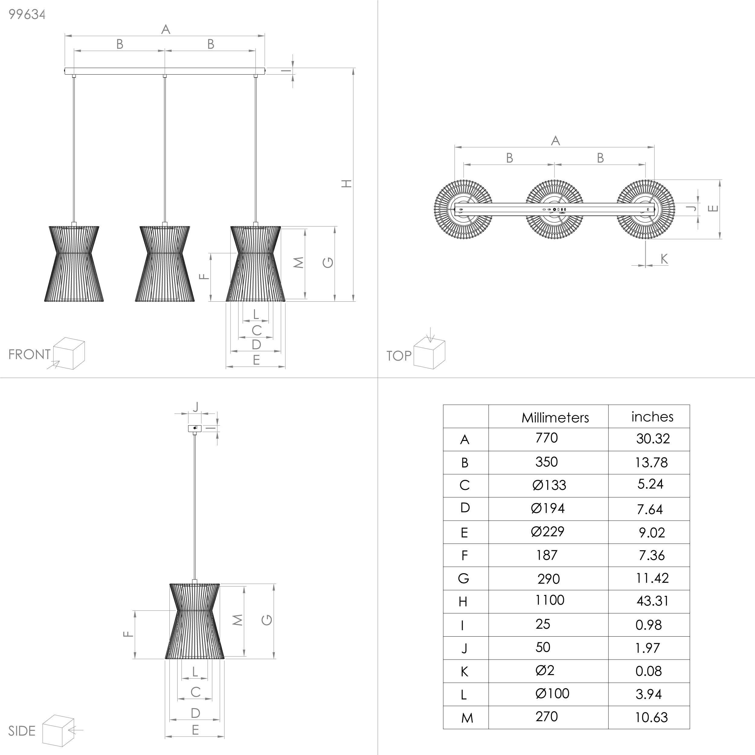 Suspension métal noir MASETA E27 3X40W