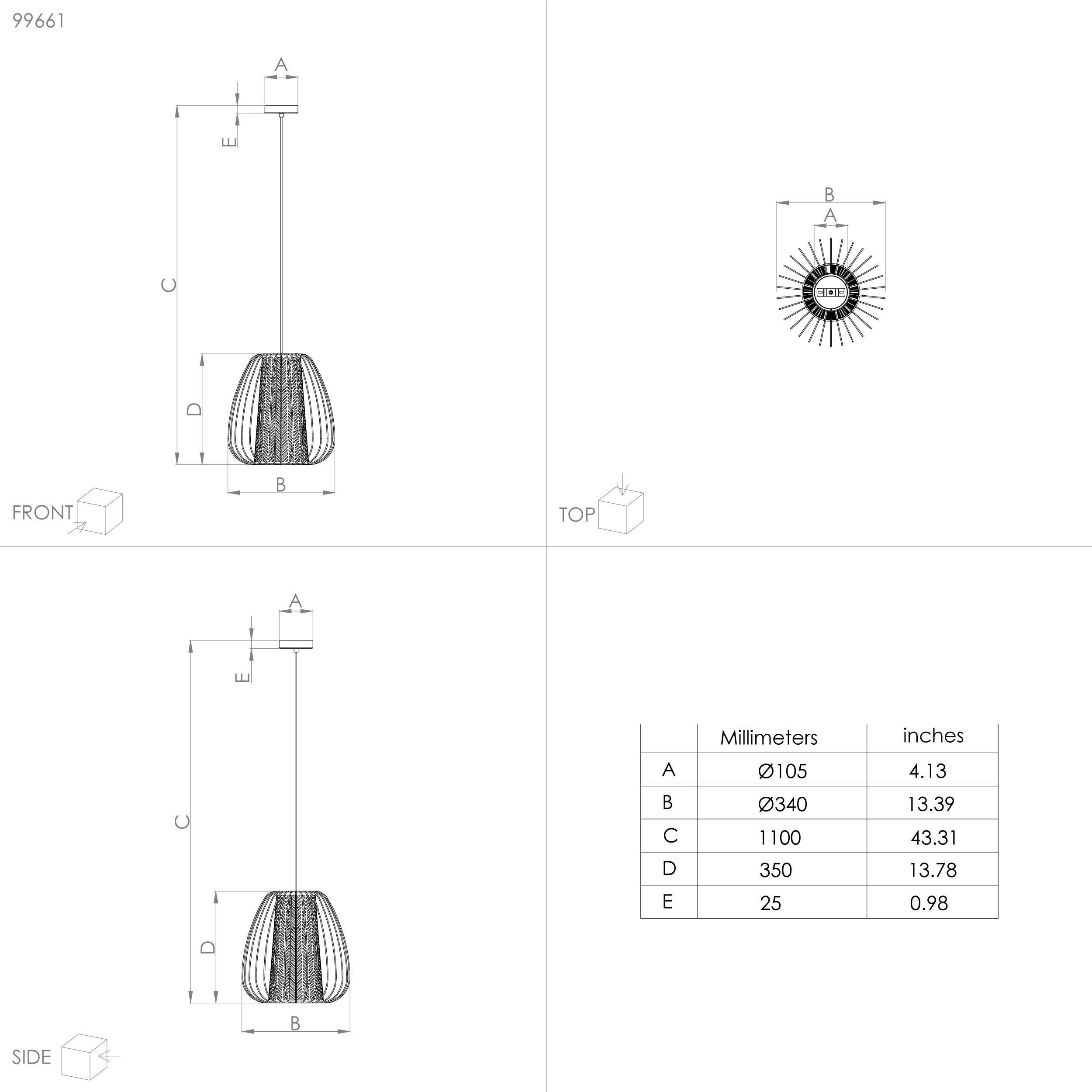 Suspension métal noir CURASAO E27 1X40W