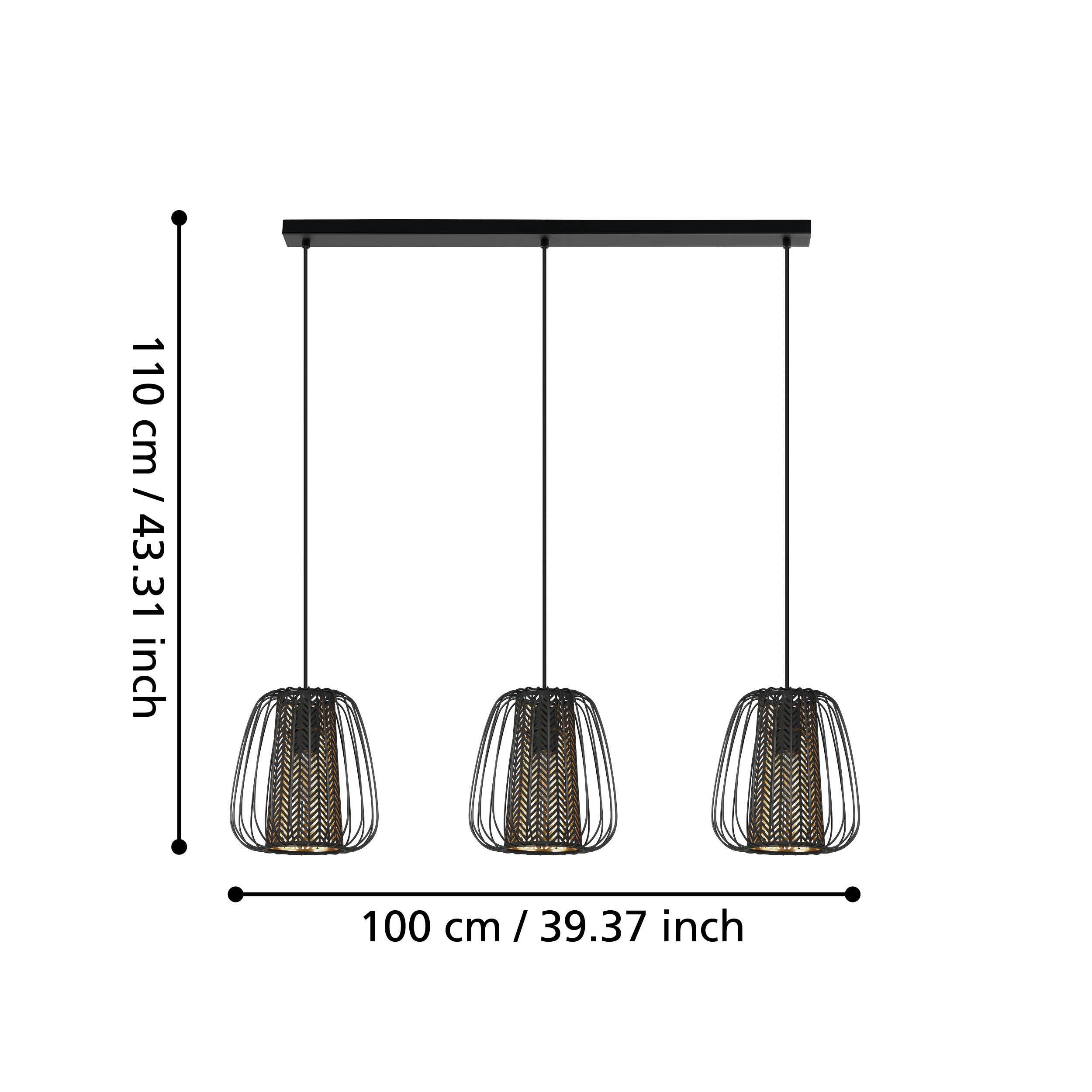 Suspension métal noir CURASAO E27 3X40W