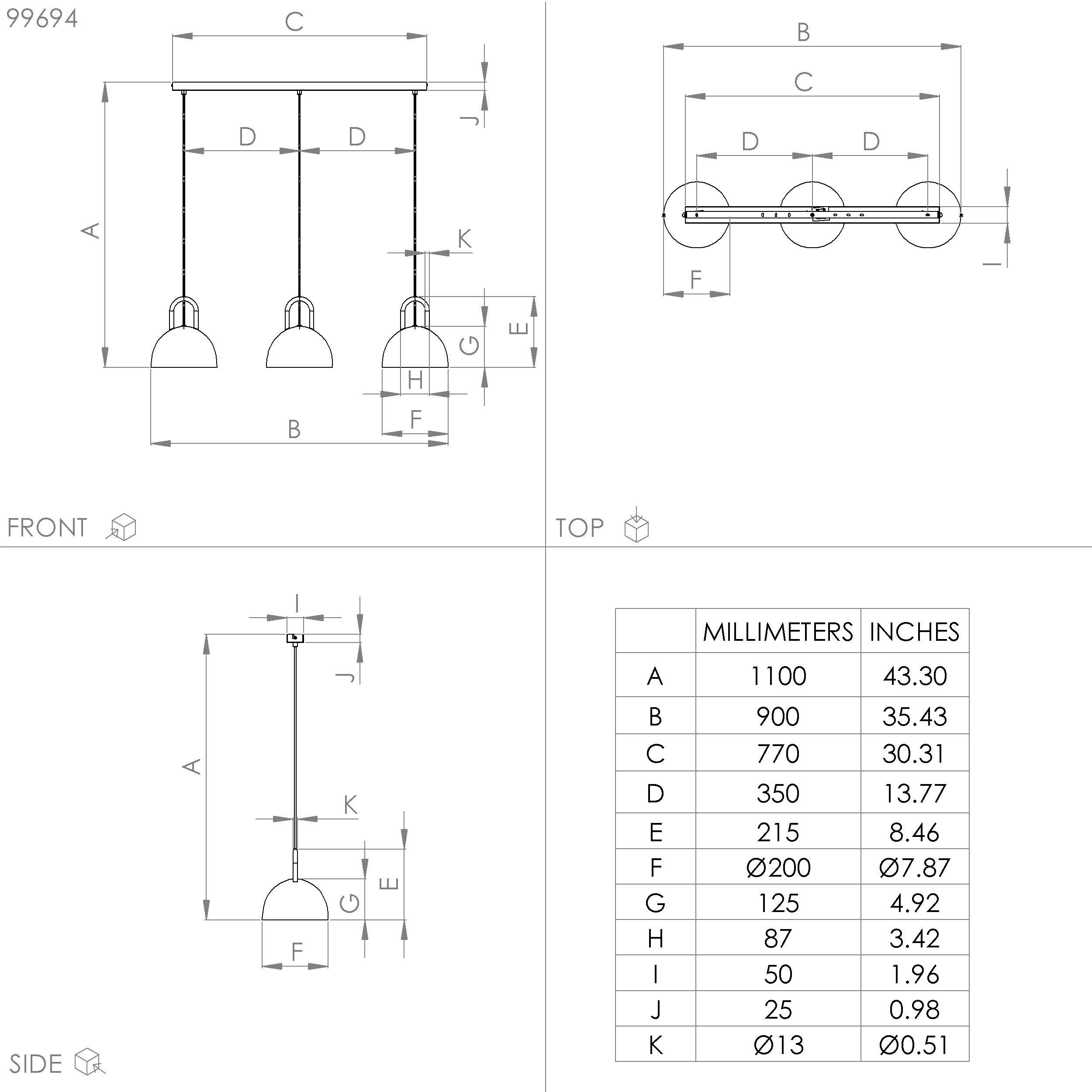 Suspension métal noir CALMANERA E27 3X40W