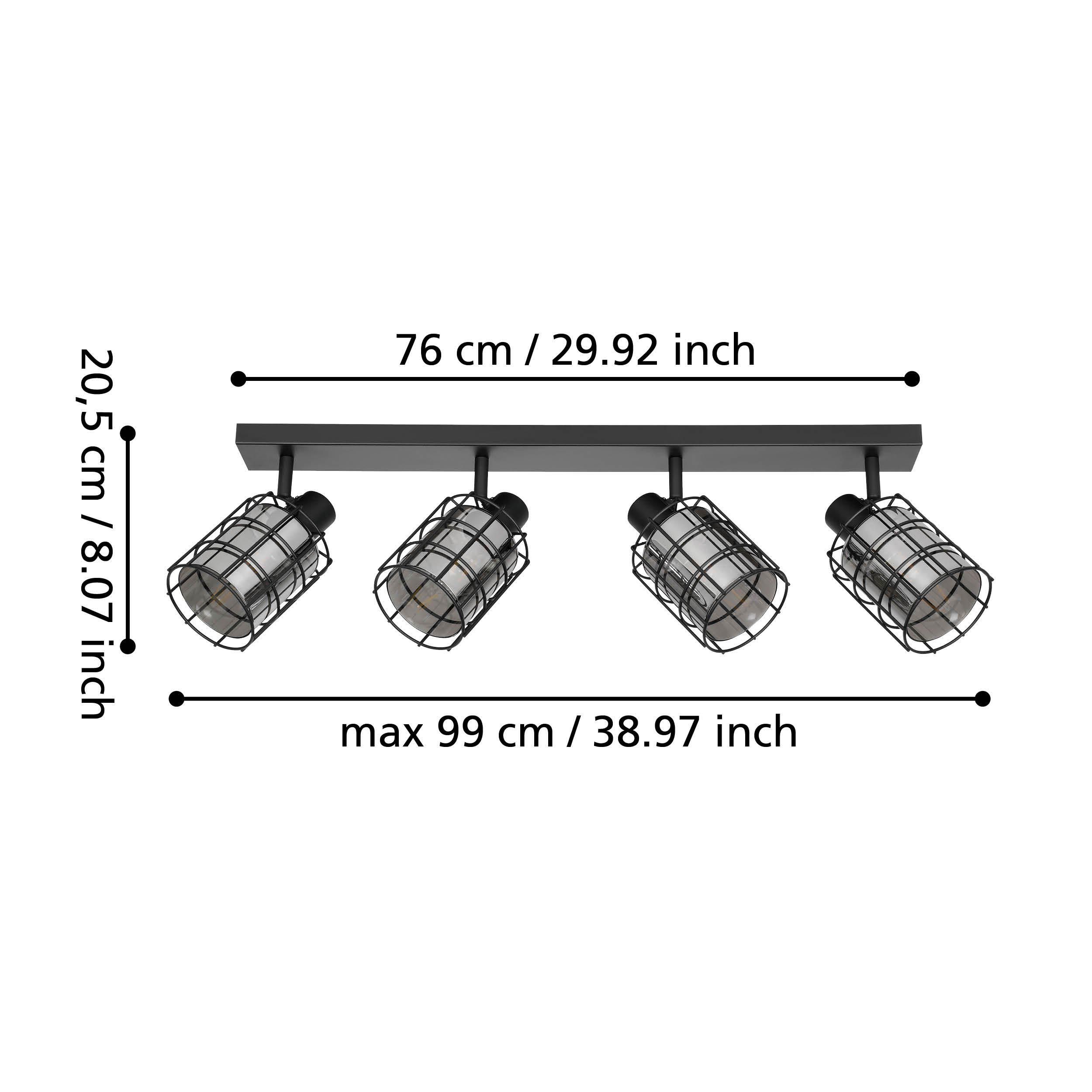 Spot de plafond réglette/plaf métal noir CONSACA E27 4X40W