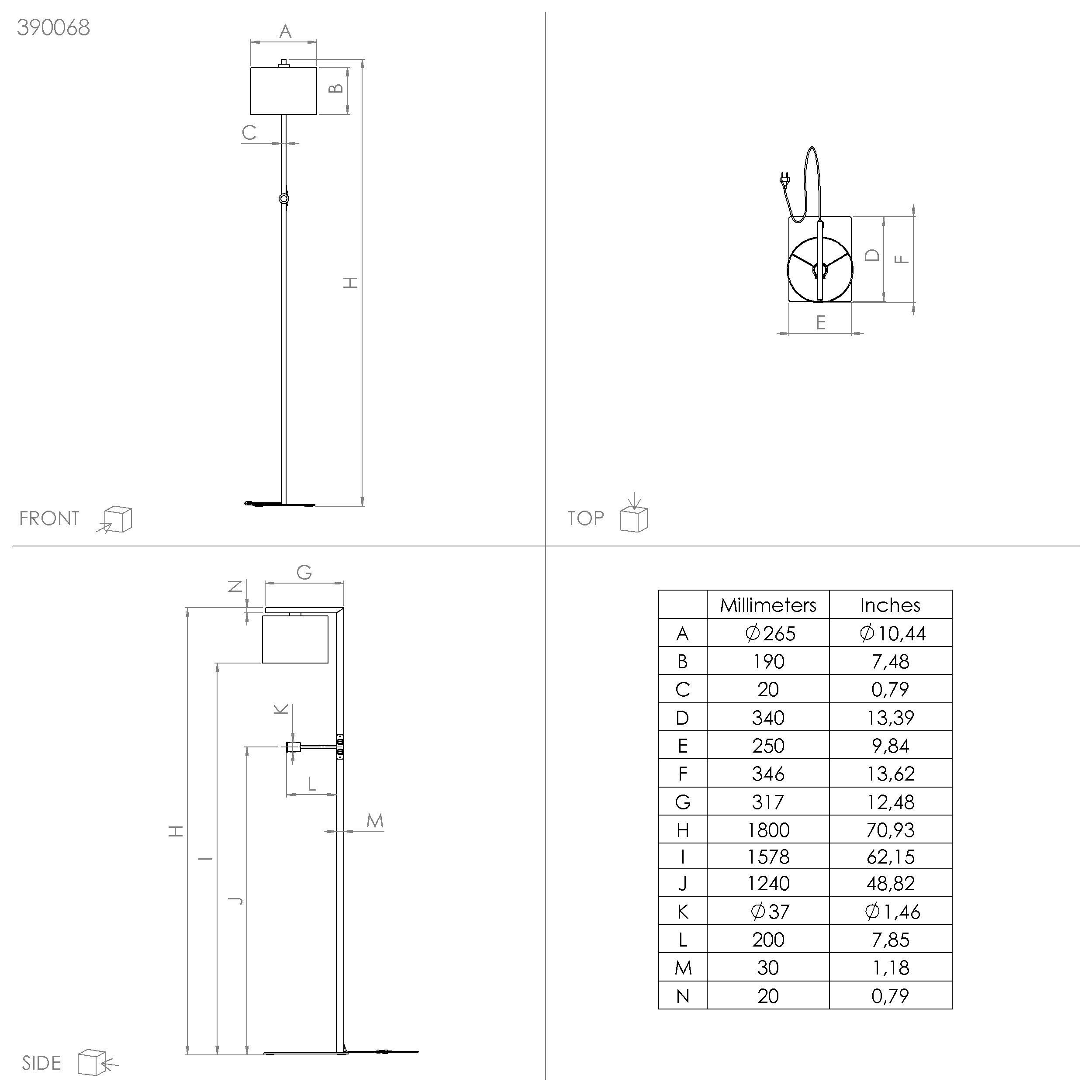 Lampadaire métal noir FOLIGNO E27 1X40W