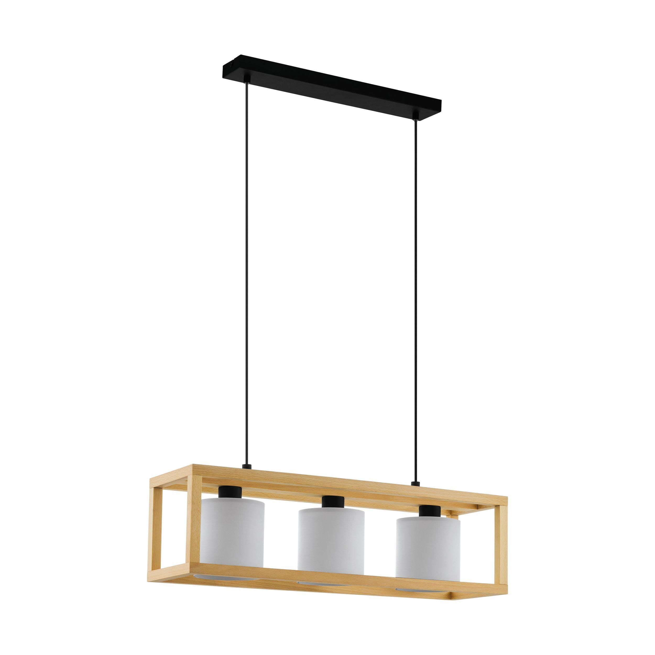 Suspension bois naturel GRANADOS verre blanc E27 3X25W