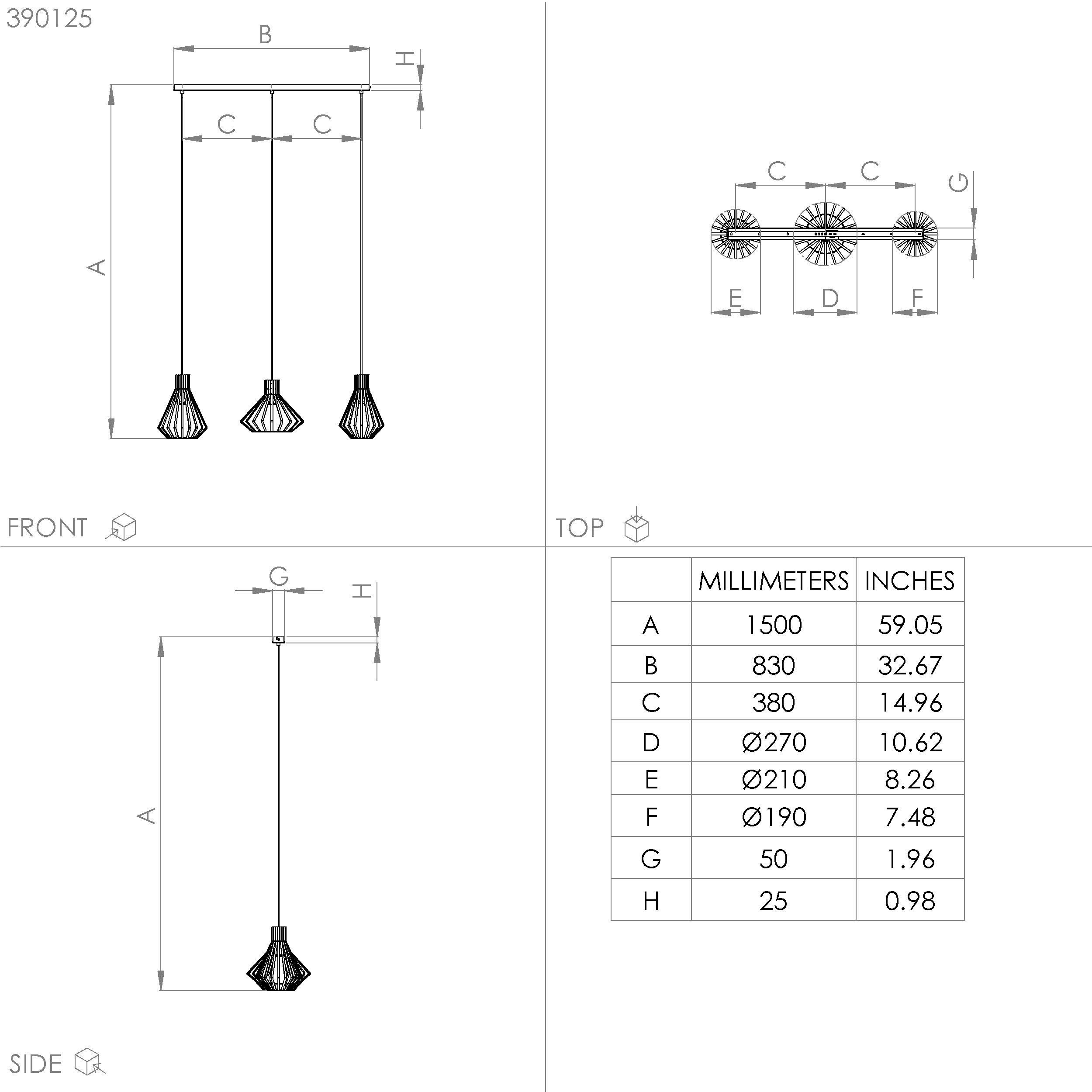 Suspension métal noir BASIDANO E27 3X40W