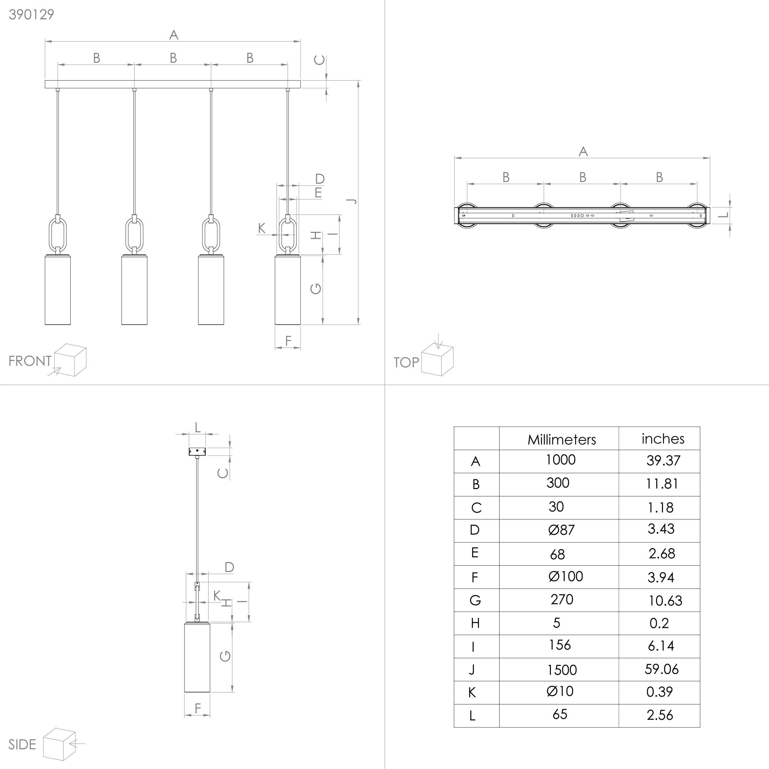 Suspension verre blanc MAJANA E27 4X40W