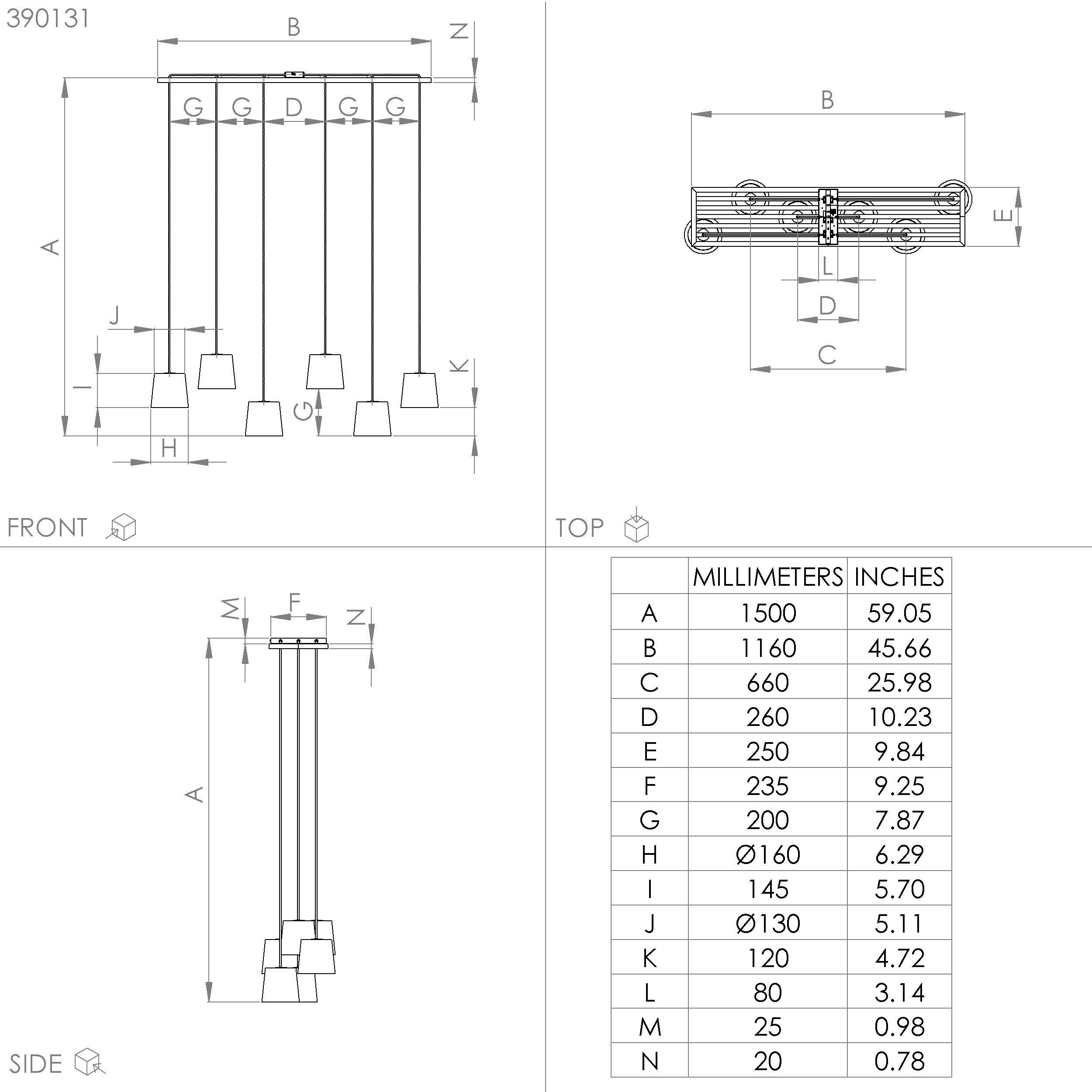 Suspension bois noir CAMARIOCA E27 6X40W