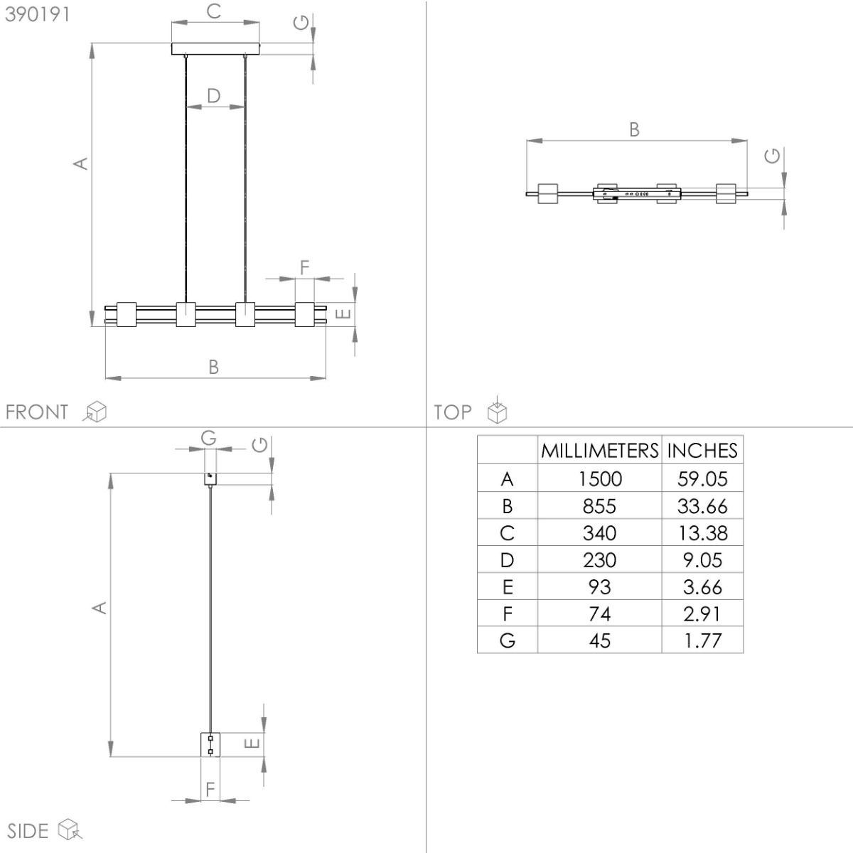 Suspension métal noir LEVANTARA E27 4X40W