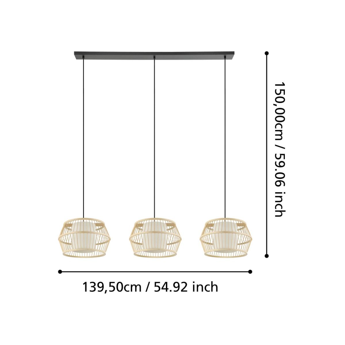 Suspension bois naturel MONTERROSO E27 3X40W