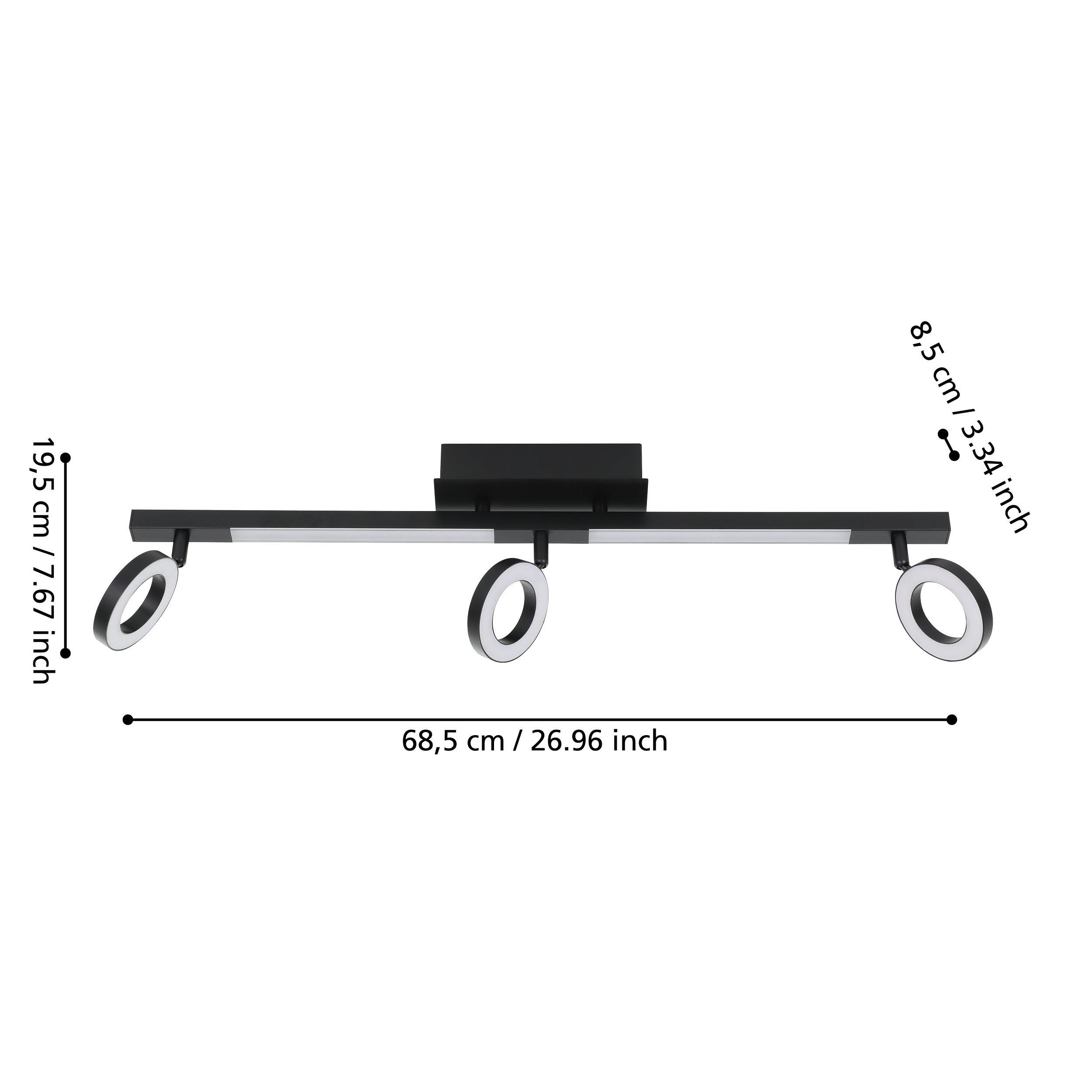 Spot de plafond réglette/plaf métal noir CARDILLIO 2 LED INT 3X3,2W