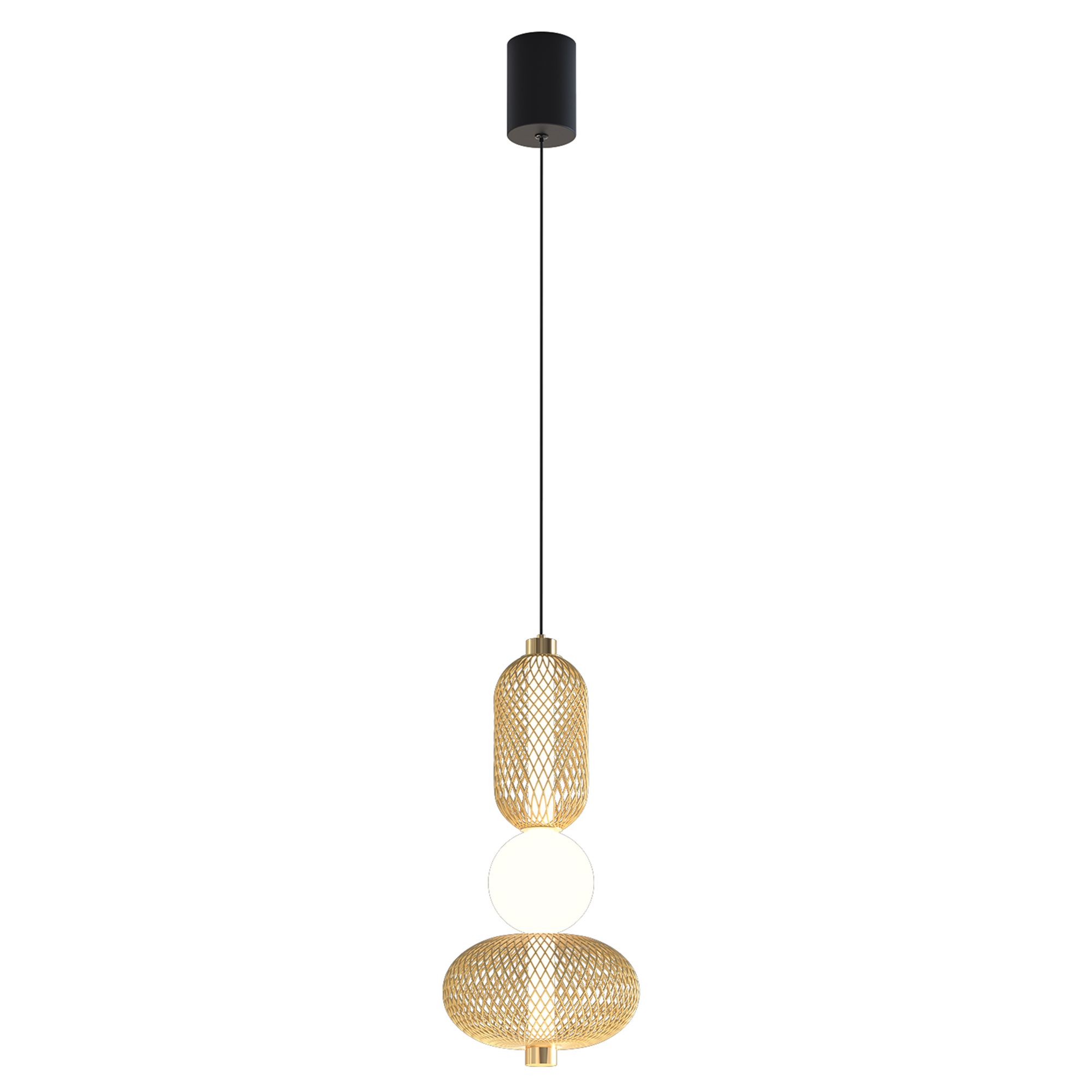 Suspension LED dimmable ERCALTO noir/doré et Verreries Opales D15cm