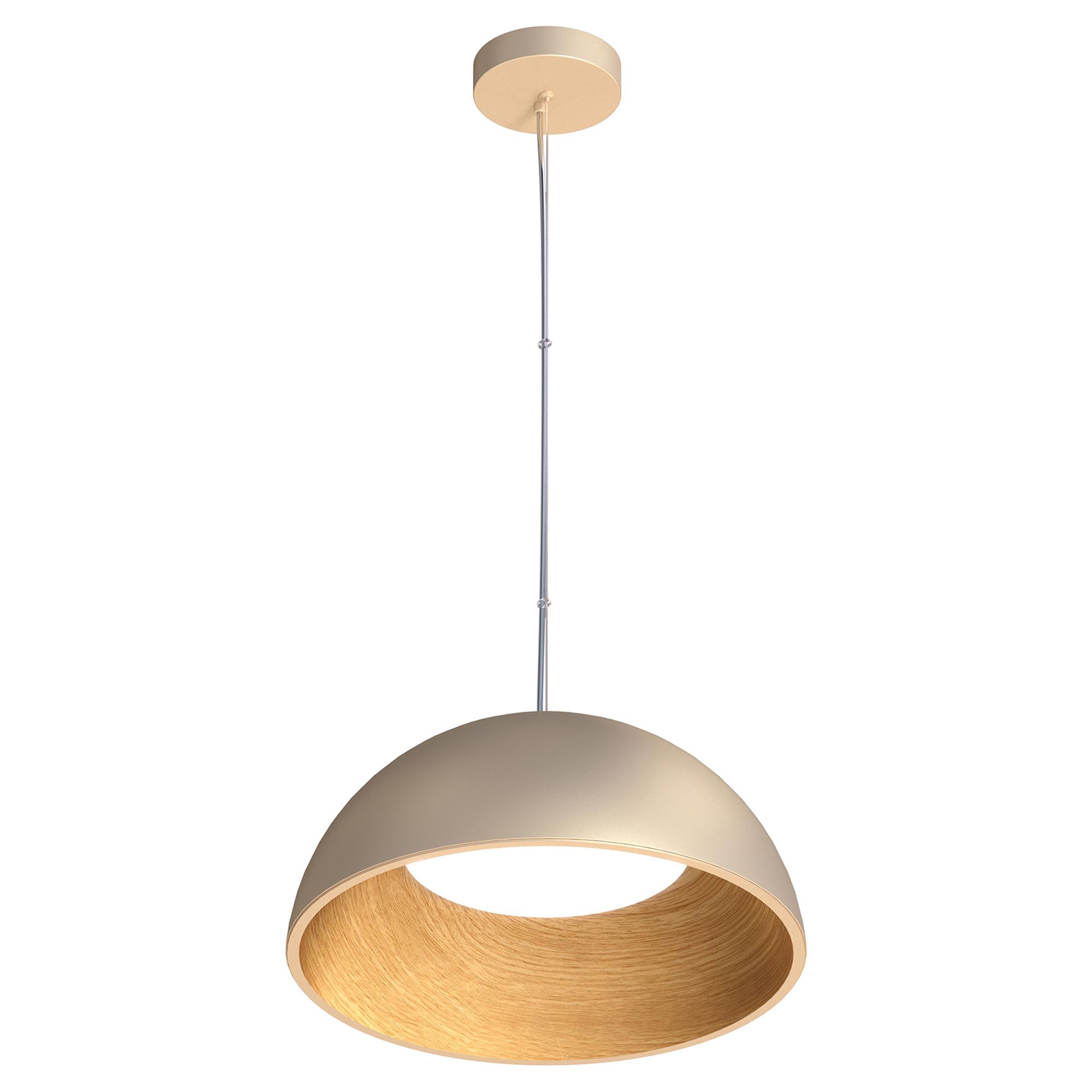 Suspension LED dimmable TABLADILLO doré/bois Ø50cm